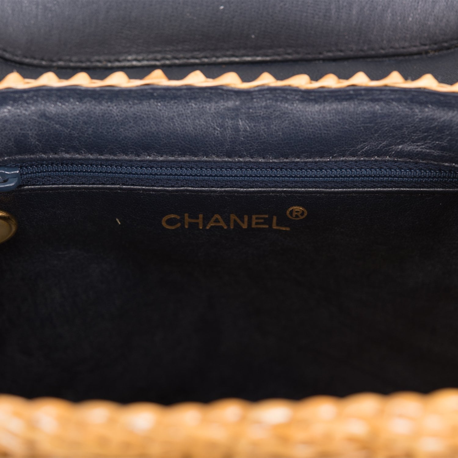 Vintage Chanel Basket Bag Denim and Wicker Gold Hardware