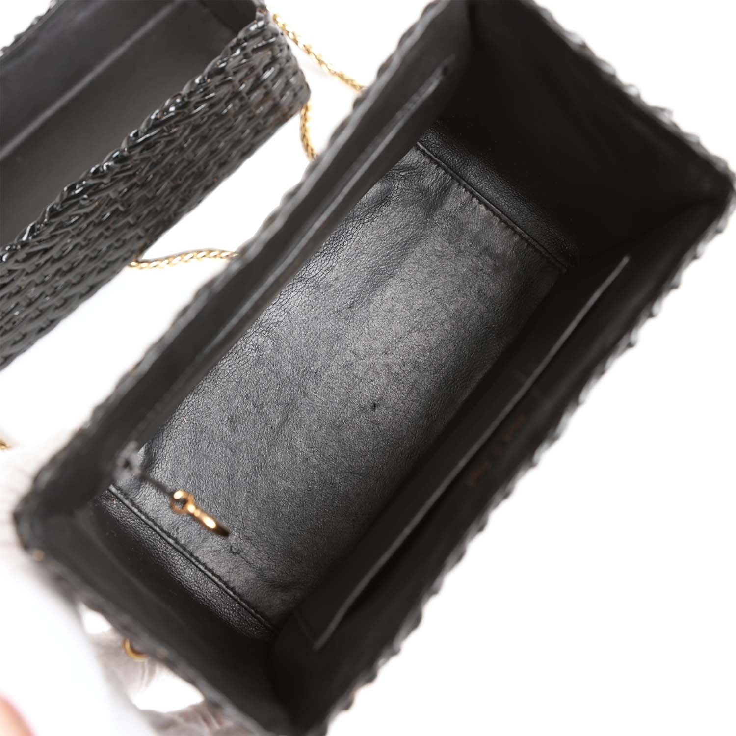 Vintage Chanel Wicker Picnic Basket Bag Black Gold Hardware