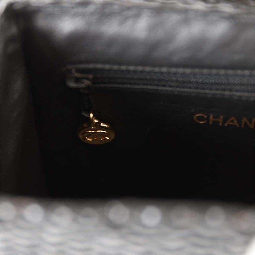 Vintage Chanel Wicker Picnic Basket Bag Black Gold Hardware