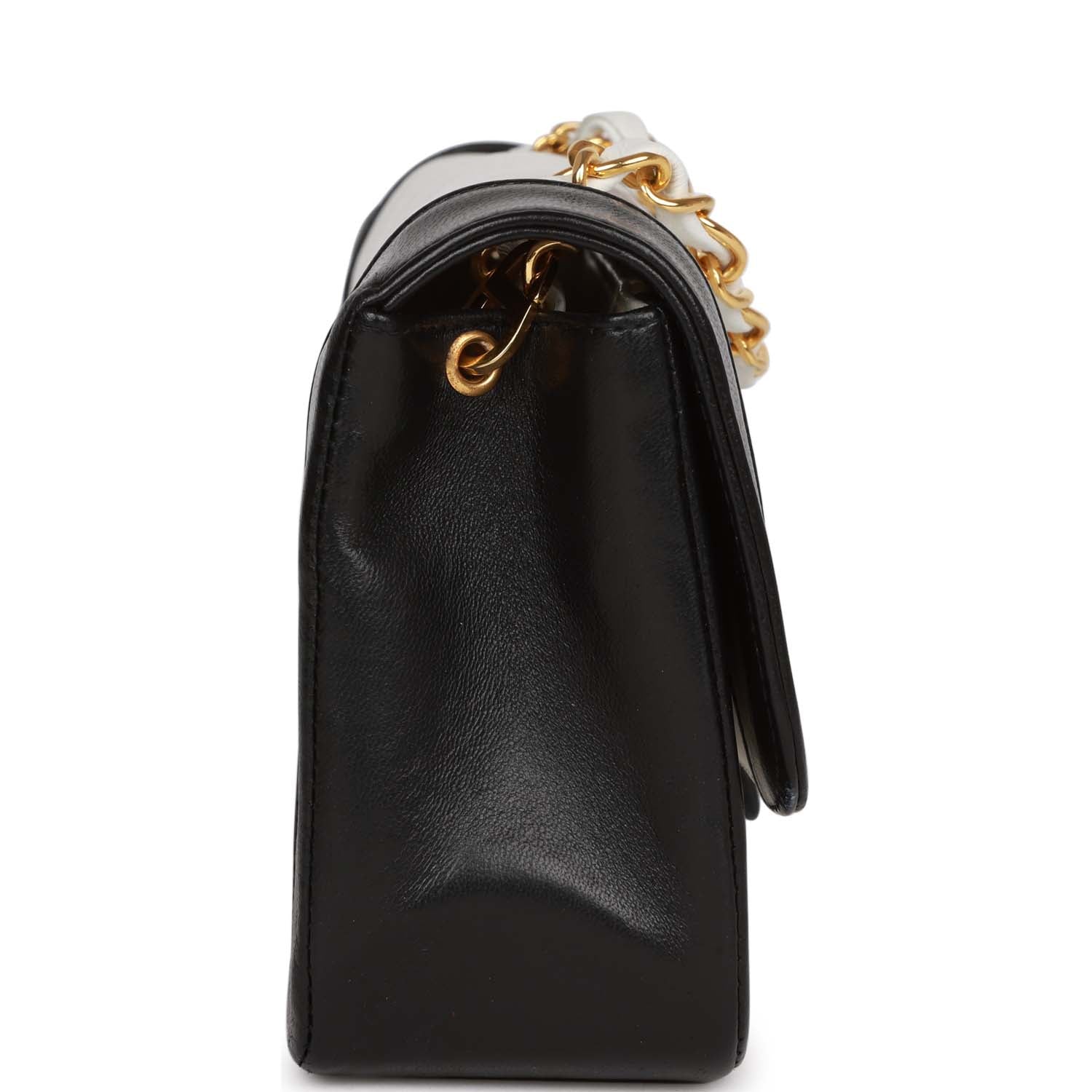 Vintage Chanel Mini Mademoiselle Bag Black and White Lambskin Gold Hardware