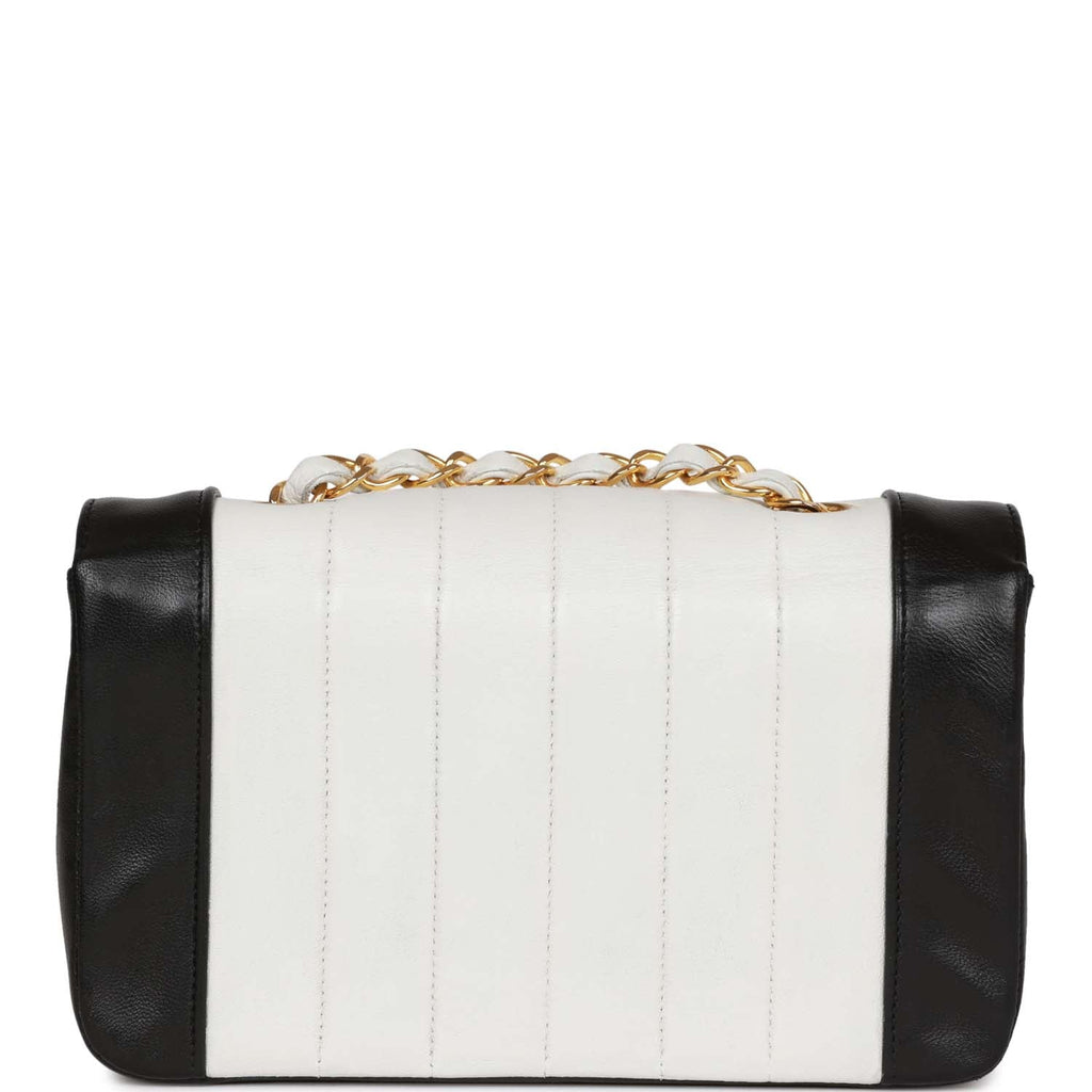 Vintage Chanel Mini Mademoiselle Bag Black and White Lambskin Gold Hardware