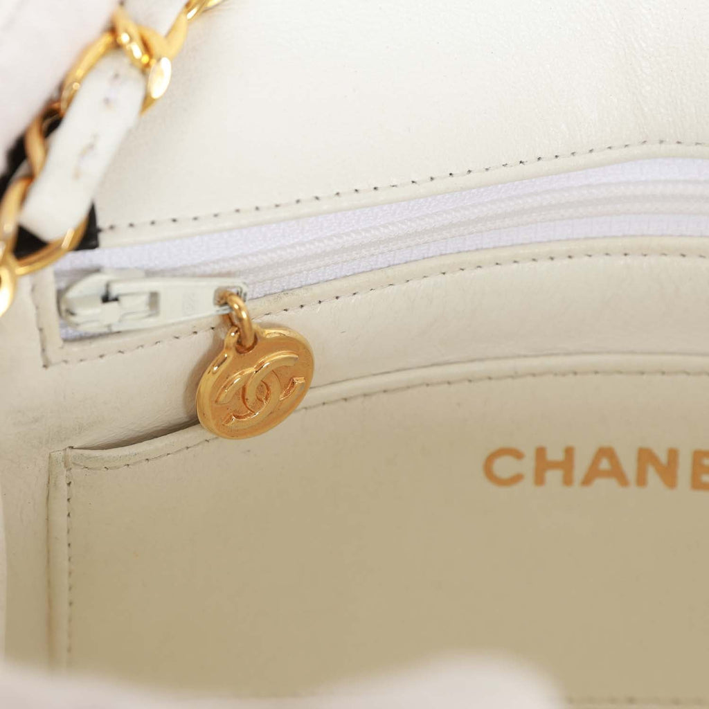 Vintage Chanel Mini Mademoiselle Bag Black and White Lambskin Gold Hardware