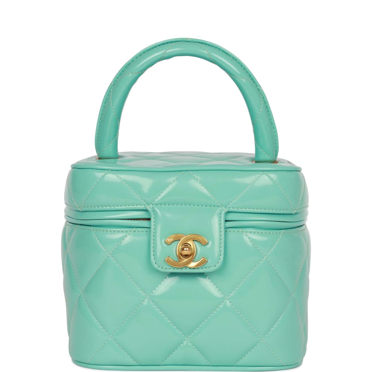 Vintage Chanel Vanity Heart Mirror Bag Turquoise Patent Gold Hardware - Payment 2