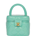 Vintage Chanel Vanity Heart Mirror Bag Turquoise Patent Gold Hardware