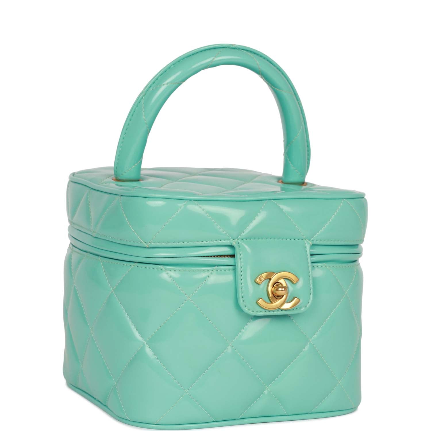 Vintage Chanel Vanity Heart Mirror Bag Turquoise Patent Gold Hardware - Payment 2