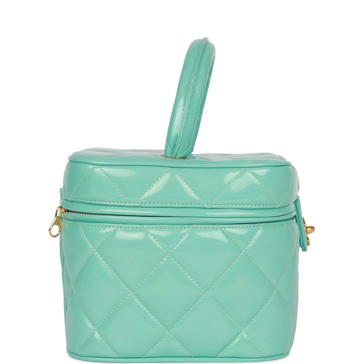 Vintage Chanel Vanity Heart Mirror Bag Turquoise Patent Gold Hardware