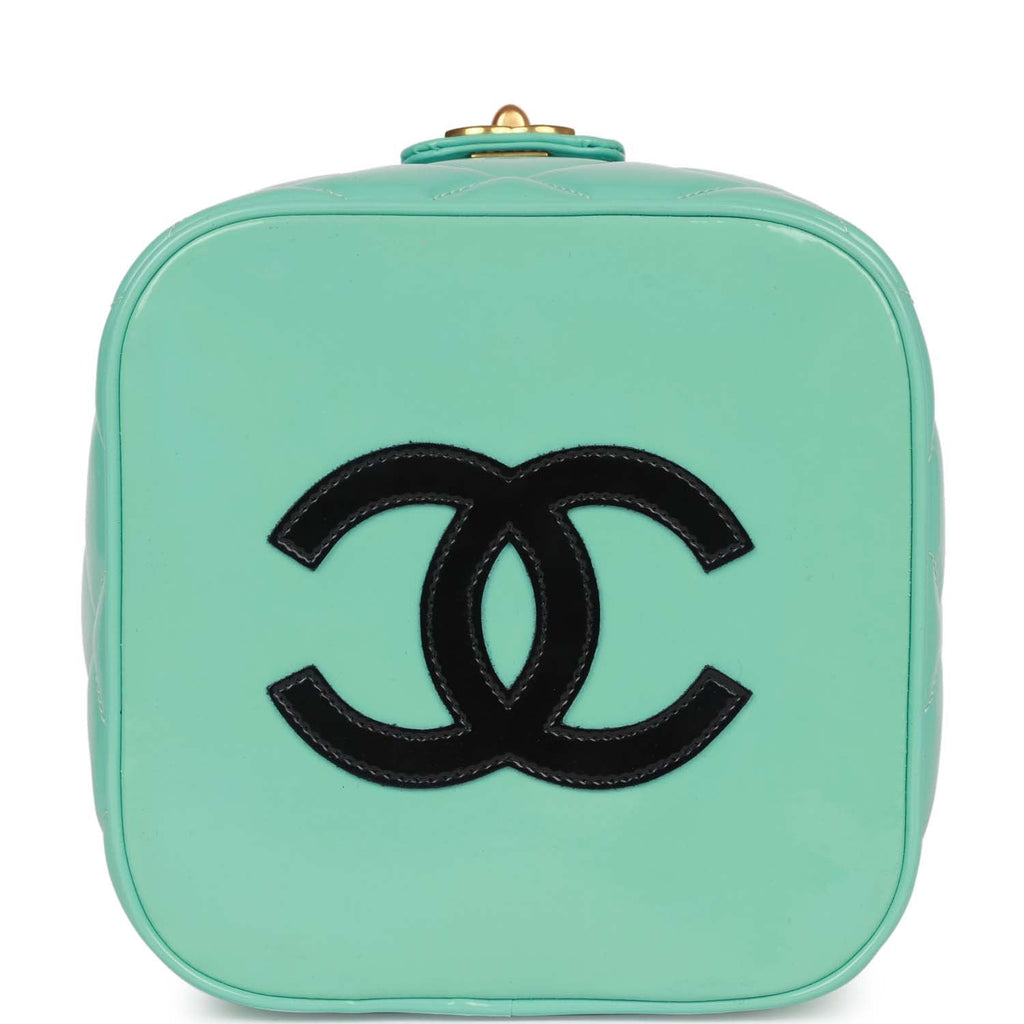 Vintage Chanel Vanity Heart Mirror Bag Turquoise Patent Gold Hardware