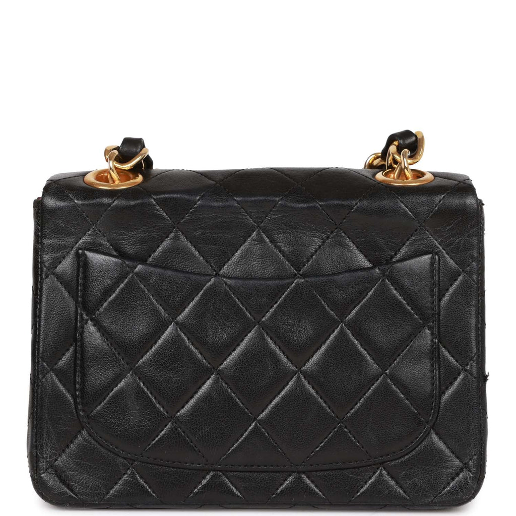 Vintage Chanel Mini Flap Chain Handle Bag Black Lambskin Gold Hardware