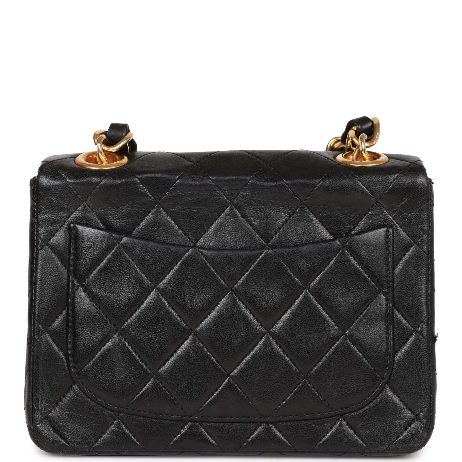 Vintage Chanel Mini Flap Chain Handle Bag Black Lambskin Gold Hardware