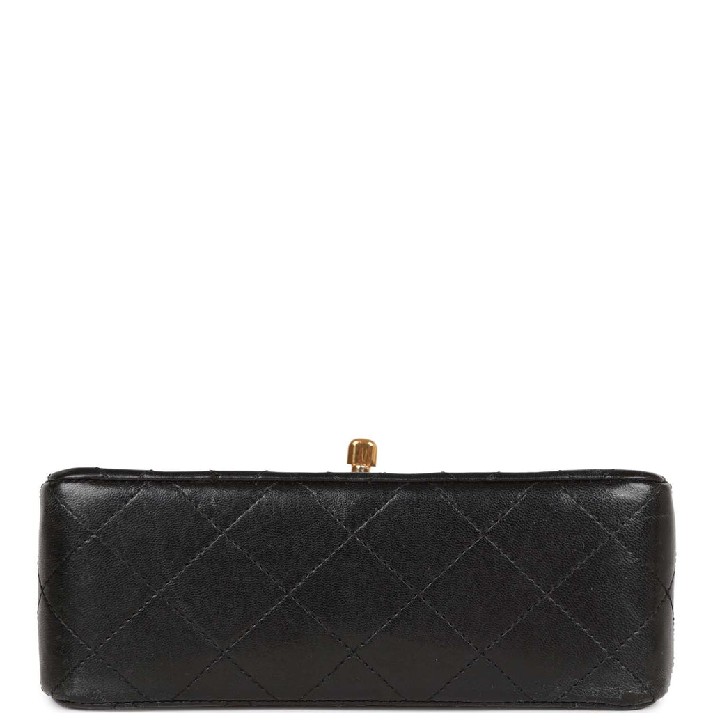 Vintage Chanel Mini Flap Chain Handle Bag Black Lambskin Gold Hardware