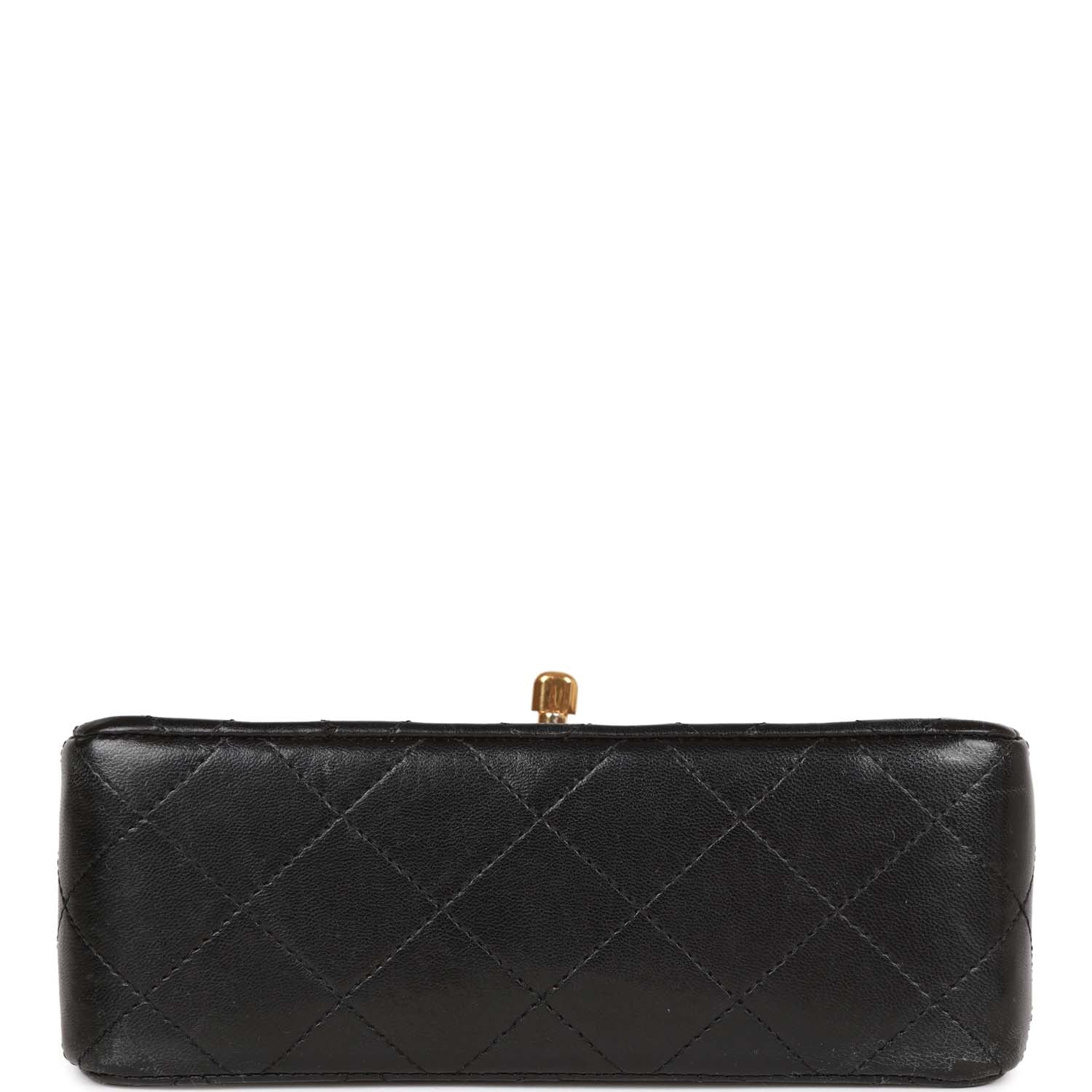 Vintage Chanel Mini Flap Chain Handle Bag Black Lambskin Gold Hardware