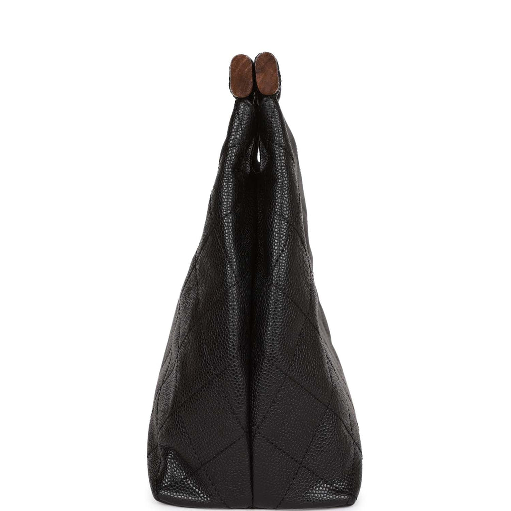 Vintage Chanel Wood Top Handle Bag Black Caviar Gold Hardware