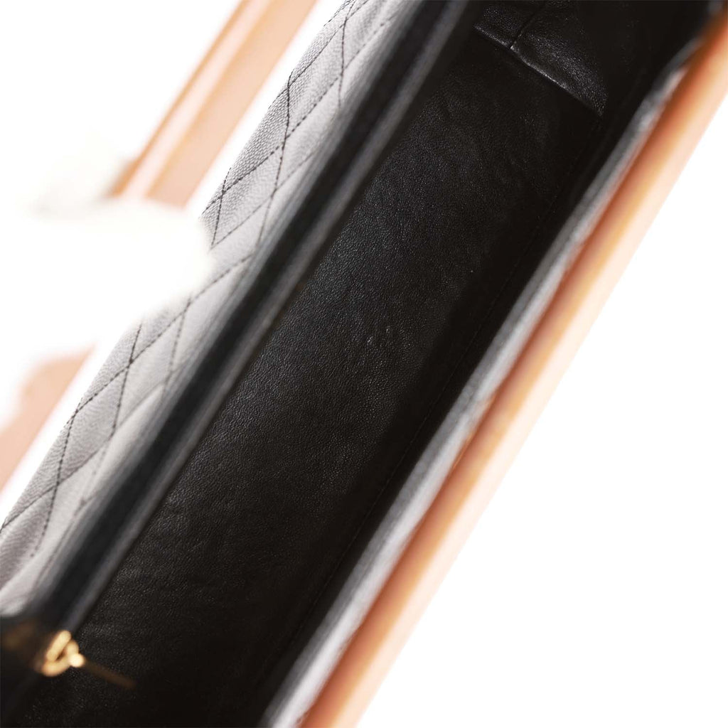 Vintage Chanel Wood Top Handle Bag Black Caviar Gold Hardware
