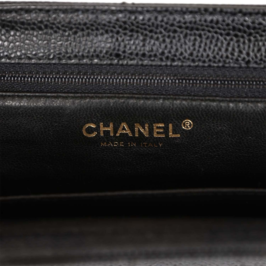 Vintage Chanel Wood Top Handle Bag Black Caviar Gold Hardware