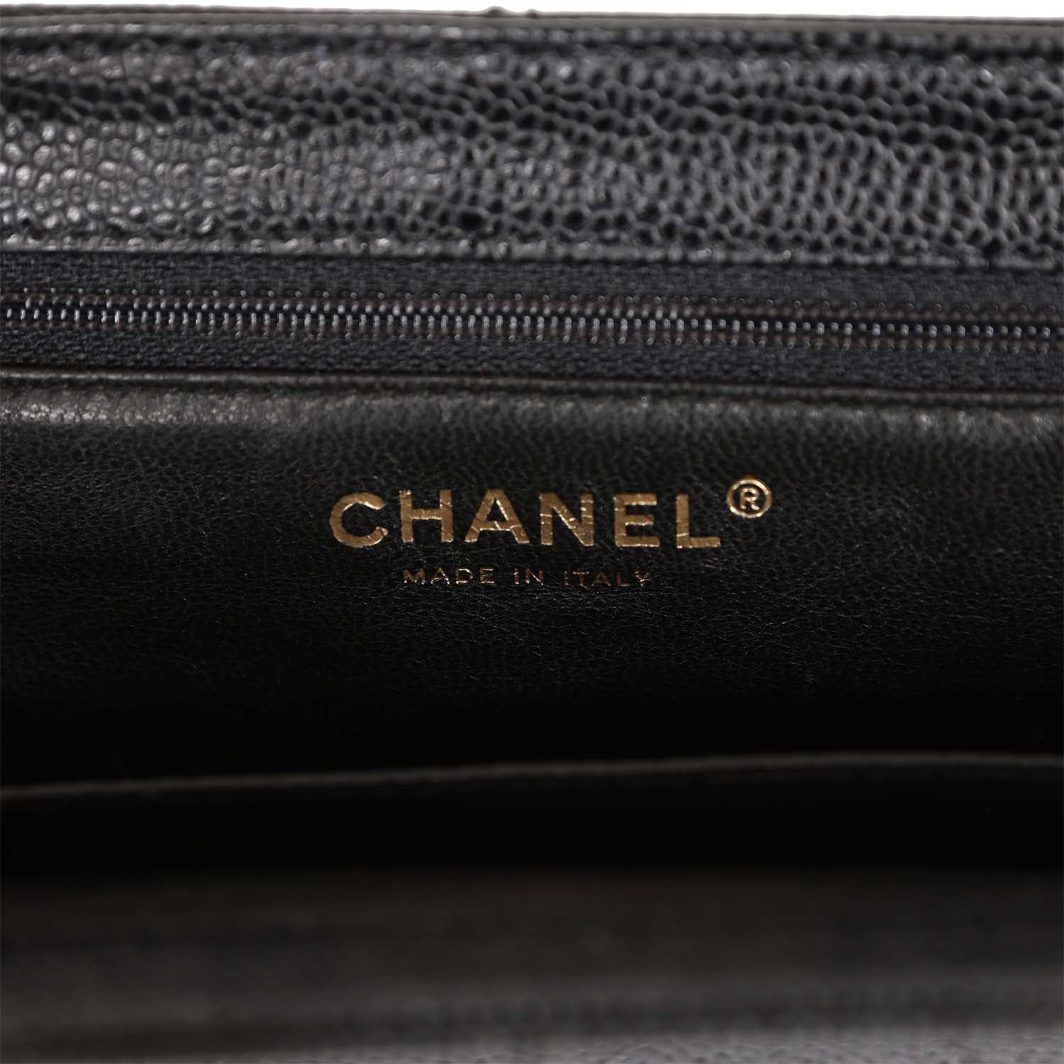 Vintage Chanel Wood Top Handle Bag Black Caviar Gold Hardware