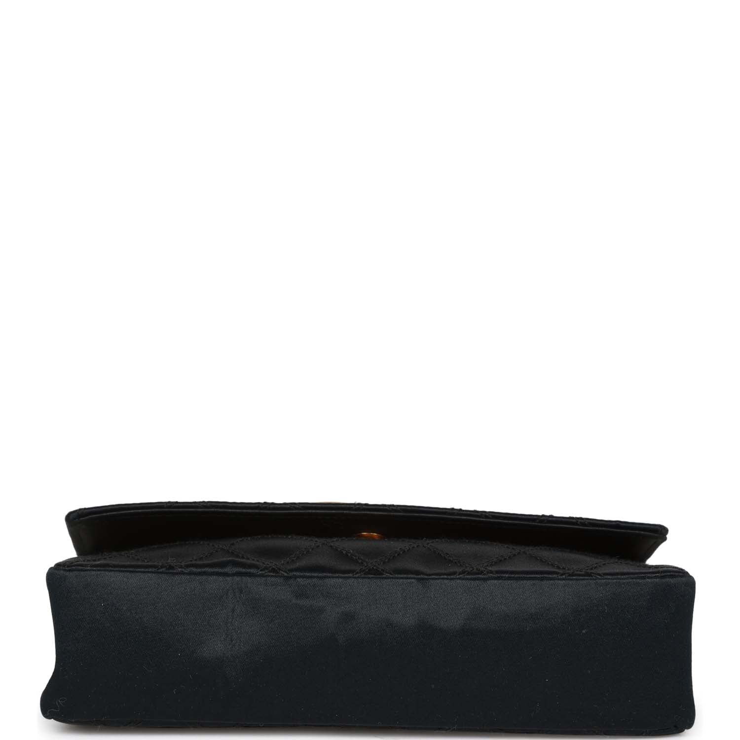 Vintage Chanel CC Shoulder Flap Bag Black Satin Gold Hardware
