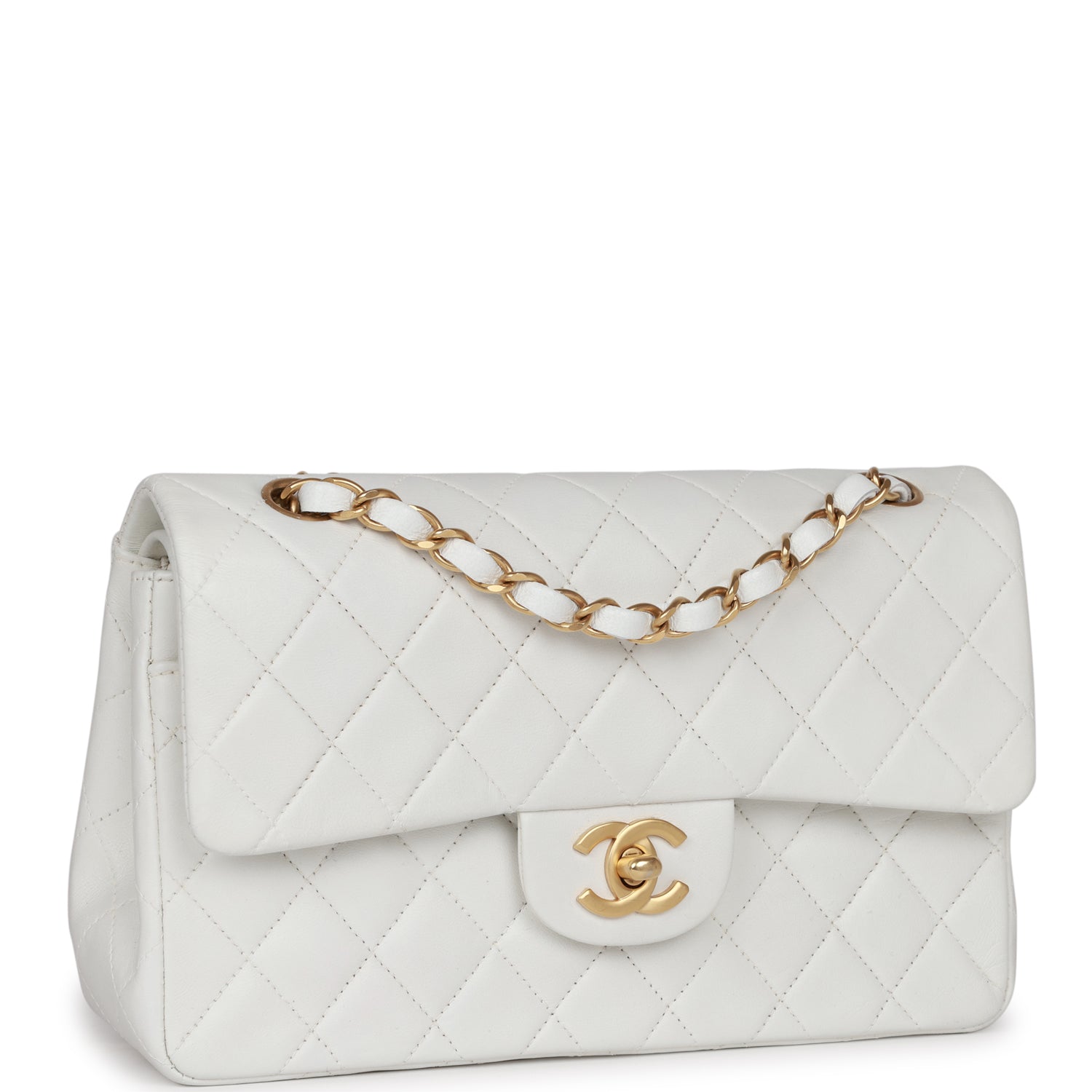 Vintage Chanel Small Classic Double Flap White Lambskin Gold Hardware