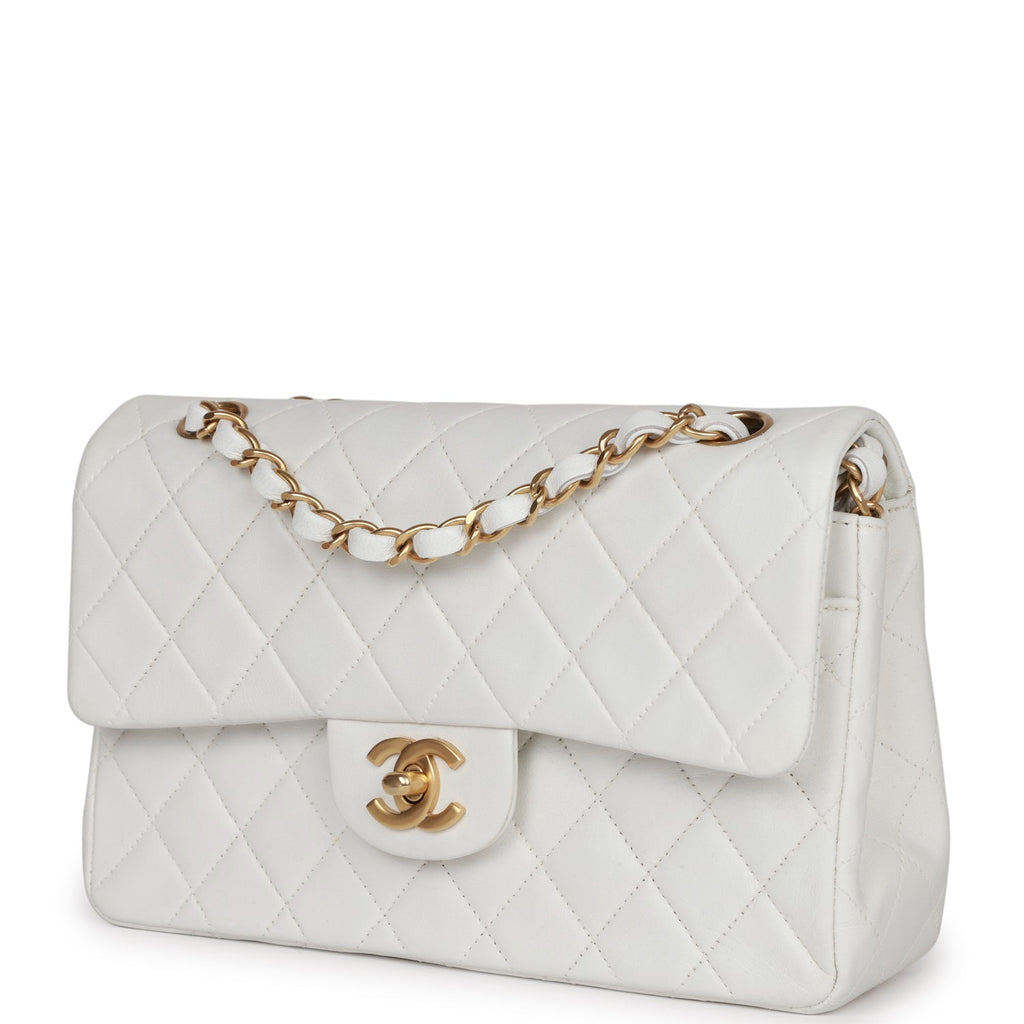 Vintage Chanel Small Classic Double Flap White Lambskin Gold Hardware