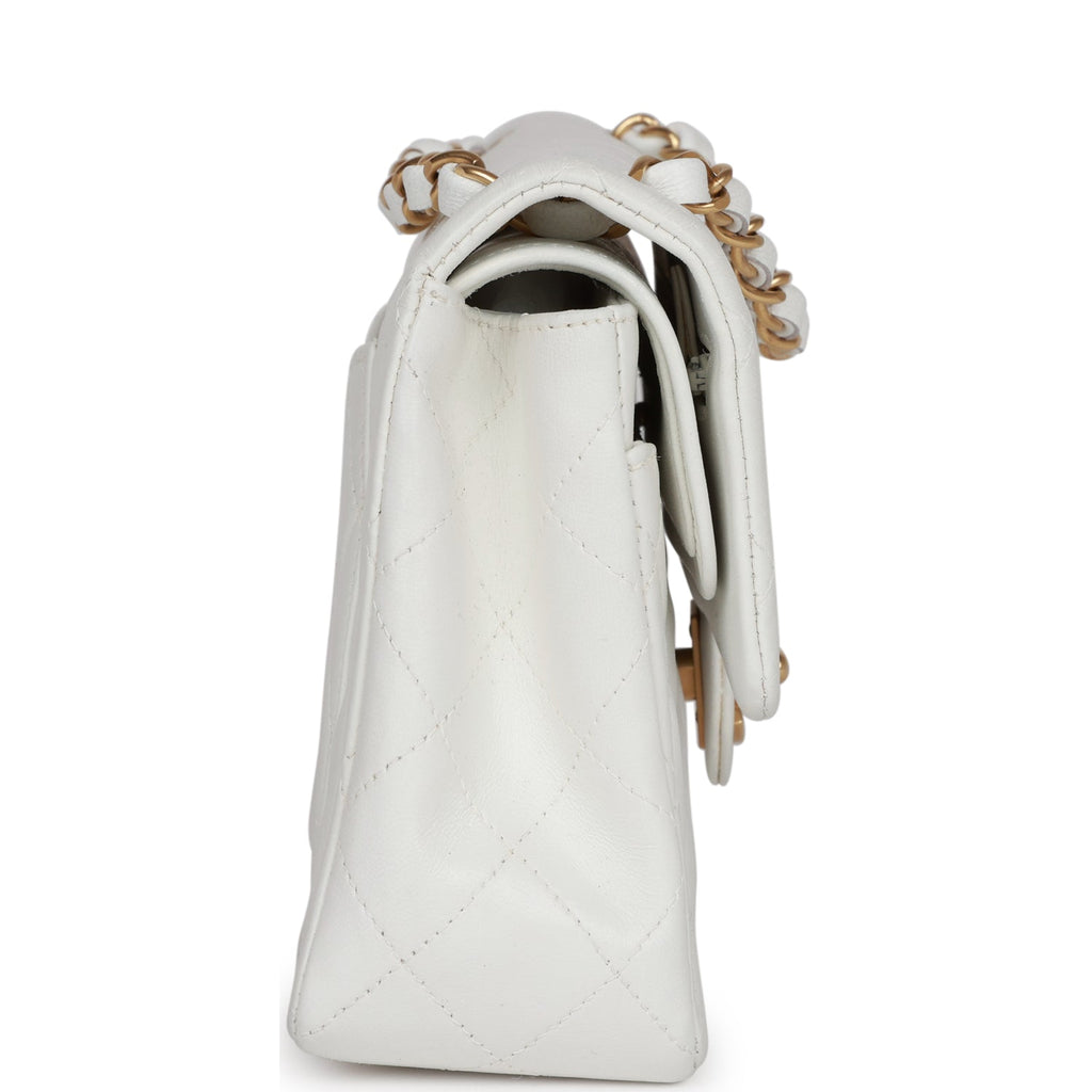 Vintage Chanel Small Classic Double Flap White Lambskin Gold Hardware