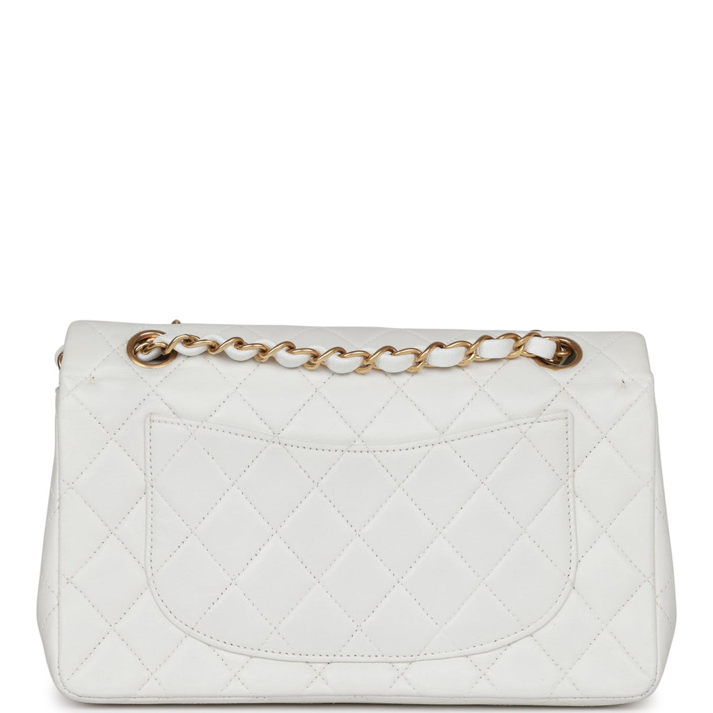 Vintage Chanel Small Classic Double Flap White Lambskin Gold Hardware