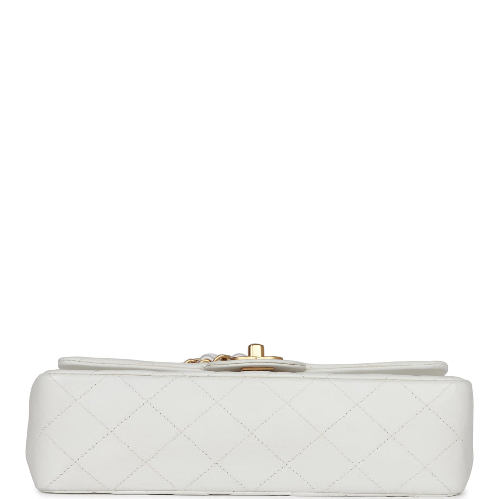 Vintage Chanel Small Classic Double Flap White Lambskin Gold Hardware