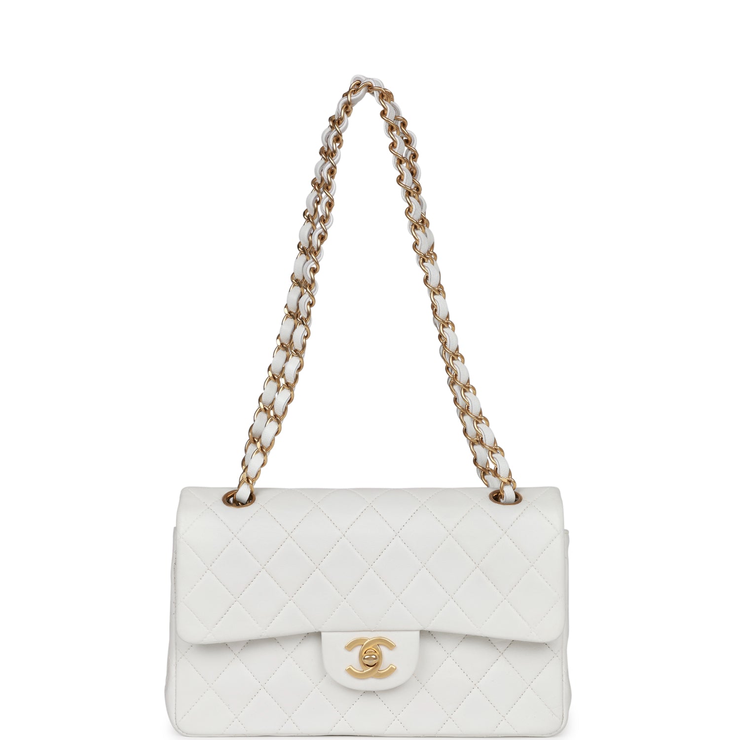 Vintage Chanel Small Classic Double Flap White Lambskin Gold Hardware