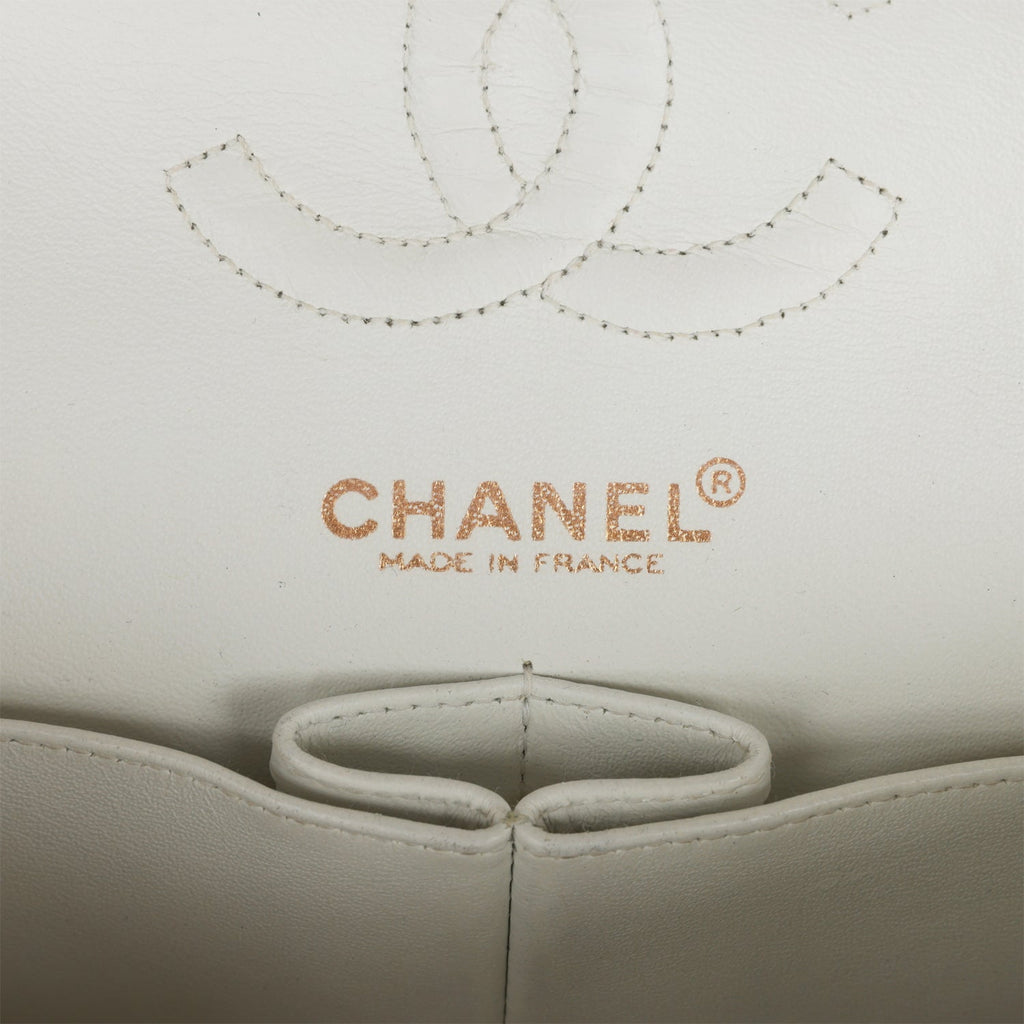 Vintage Chanel Small Classic Double Flap White Lambskin Gold Hardware