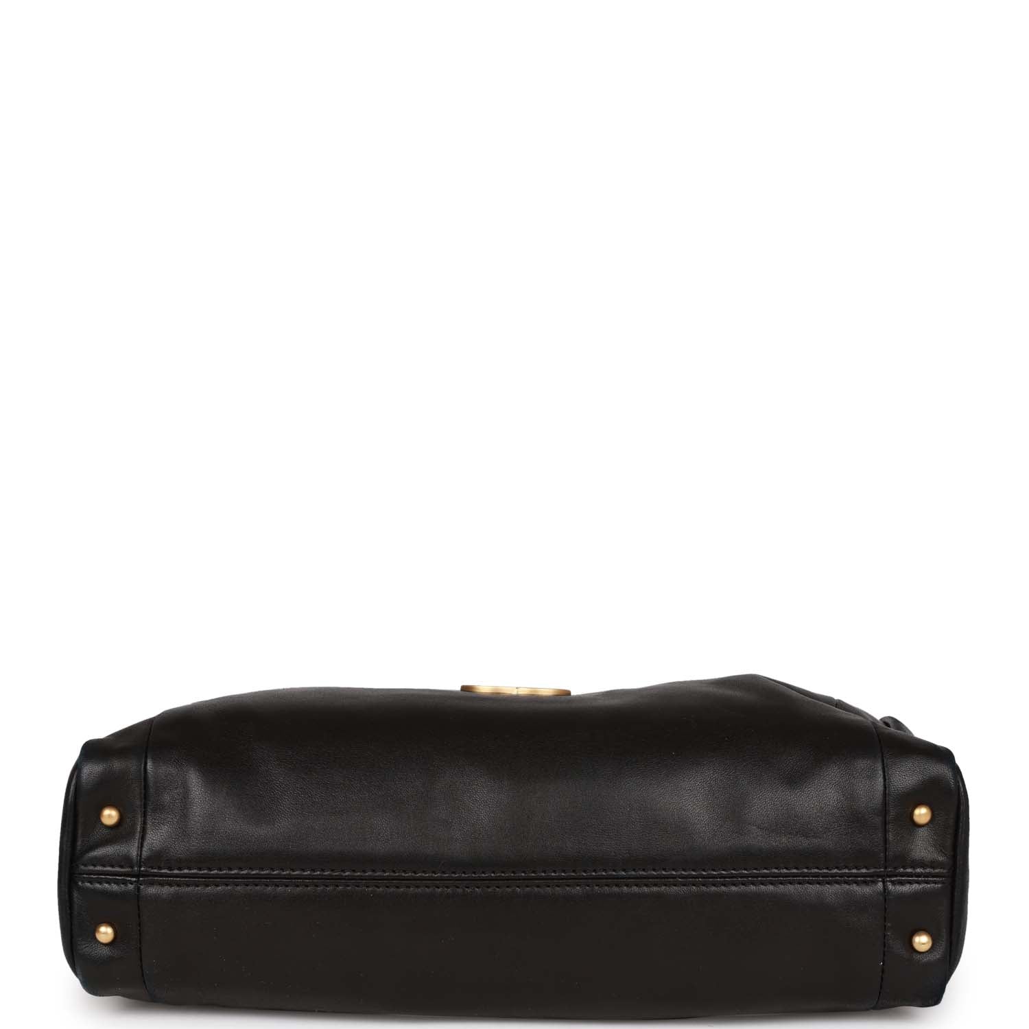 Vintage Chanel "Olsen" Hobo Shoulder Bag Black Lambskin Brushed Gold Hardware