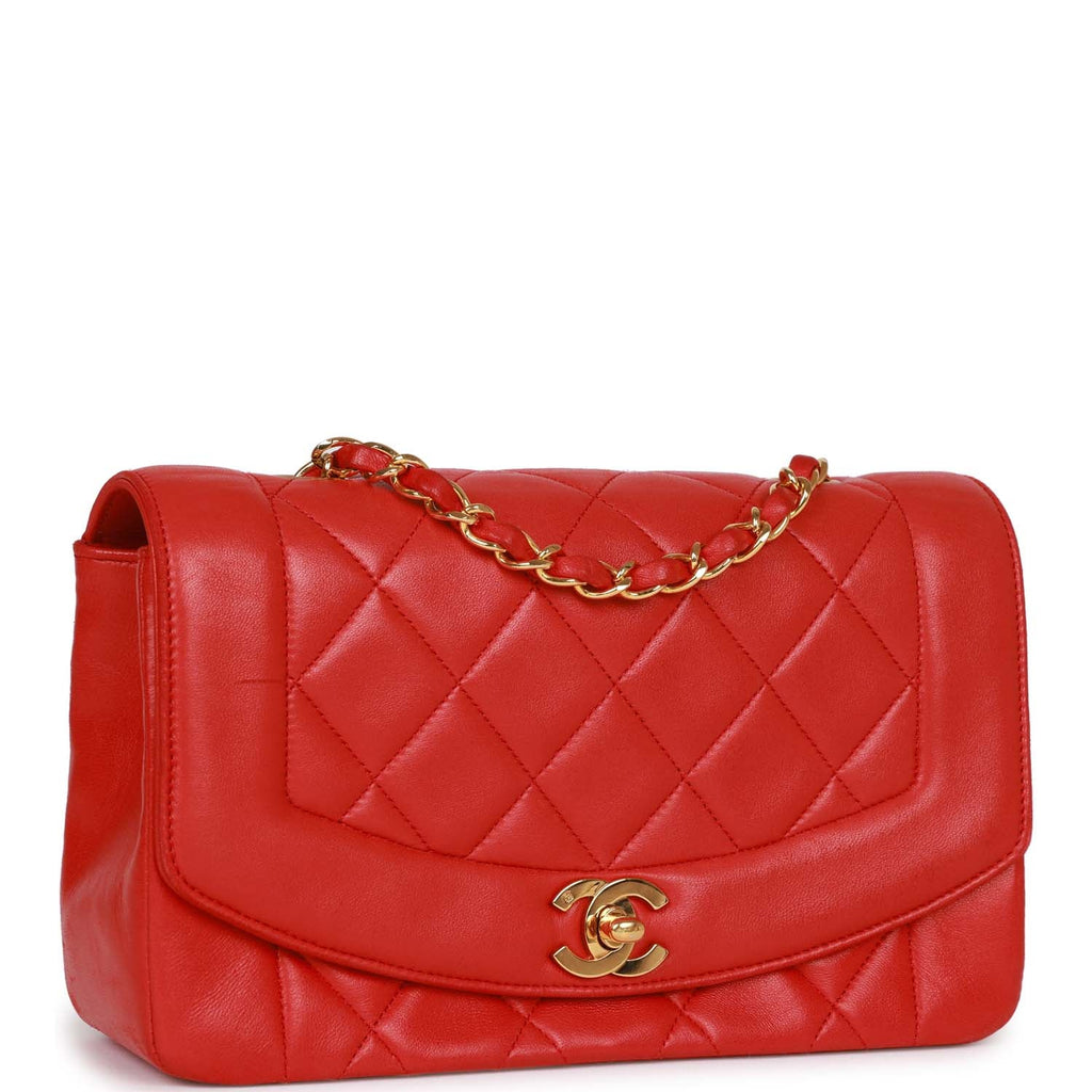 Vintage Chanel Small Diana Flap Bag Red Lambskin Gold Hardware