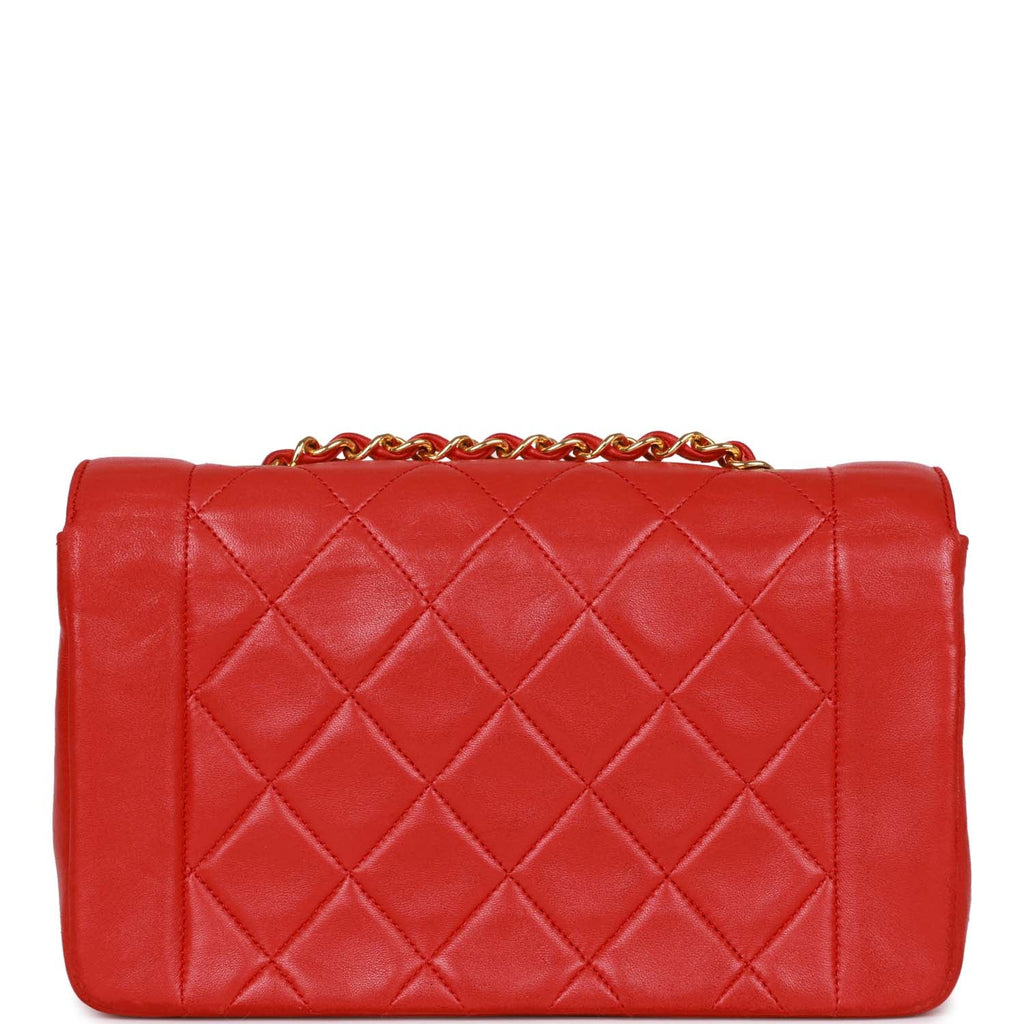 Vintage Chanel Small Diana Flap Bag Red Lambskin Gold Hardware