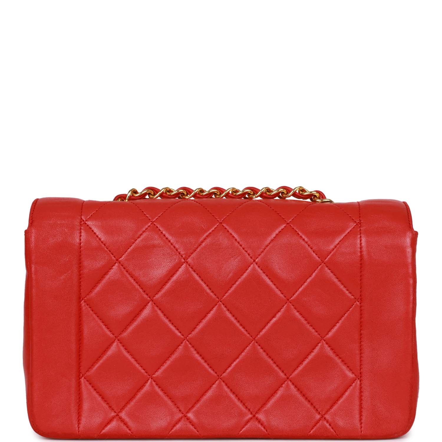 Vintage Chanel Small Diana Flap Bag Red Lambskin Gold Hardware