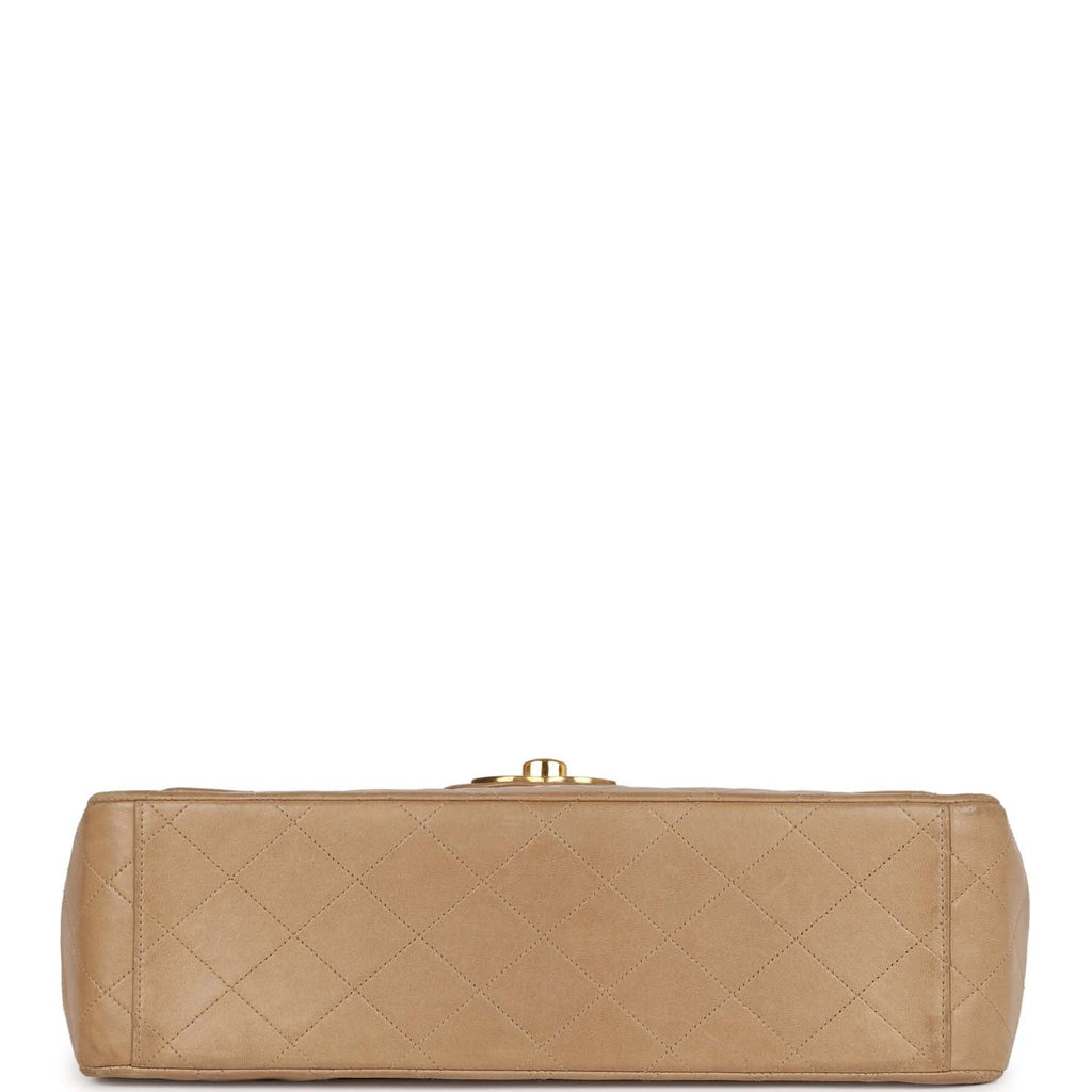 Vintage Chanel XL Maxi Flap Bag Beige Lambskin Gold Hardware