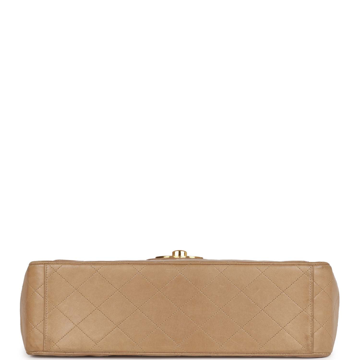 Vintage Chanel XL Maxi Flap Bag Beige Lambskin Gold Hardware
