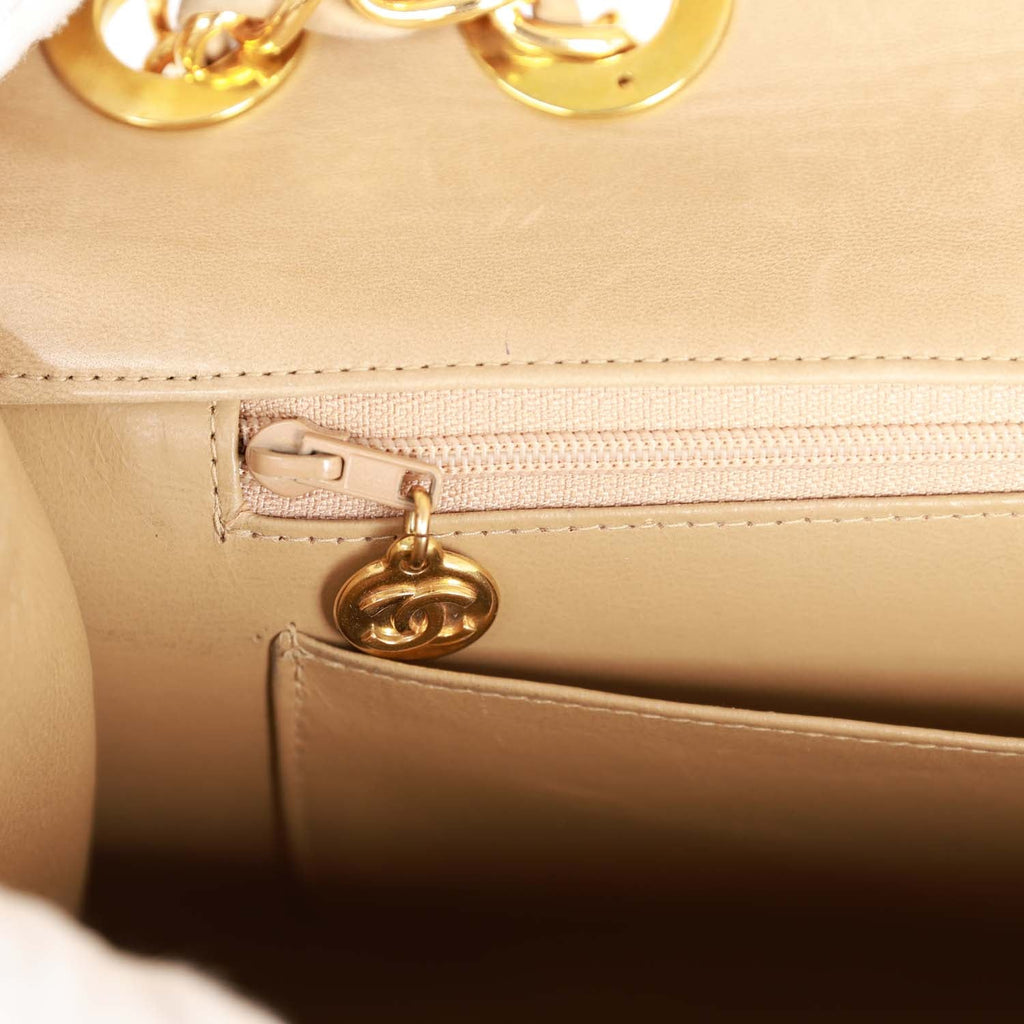 Vintage Chanel XL Maxi Flap Bag Beige Lambskin Gold Hardware