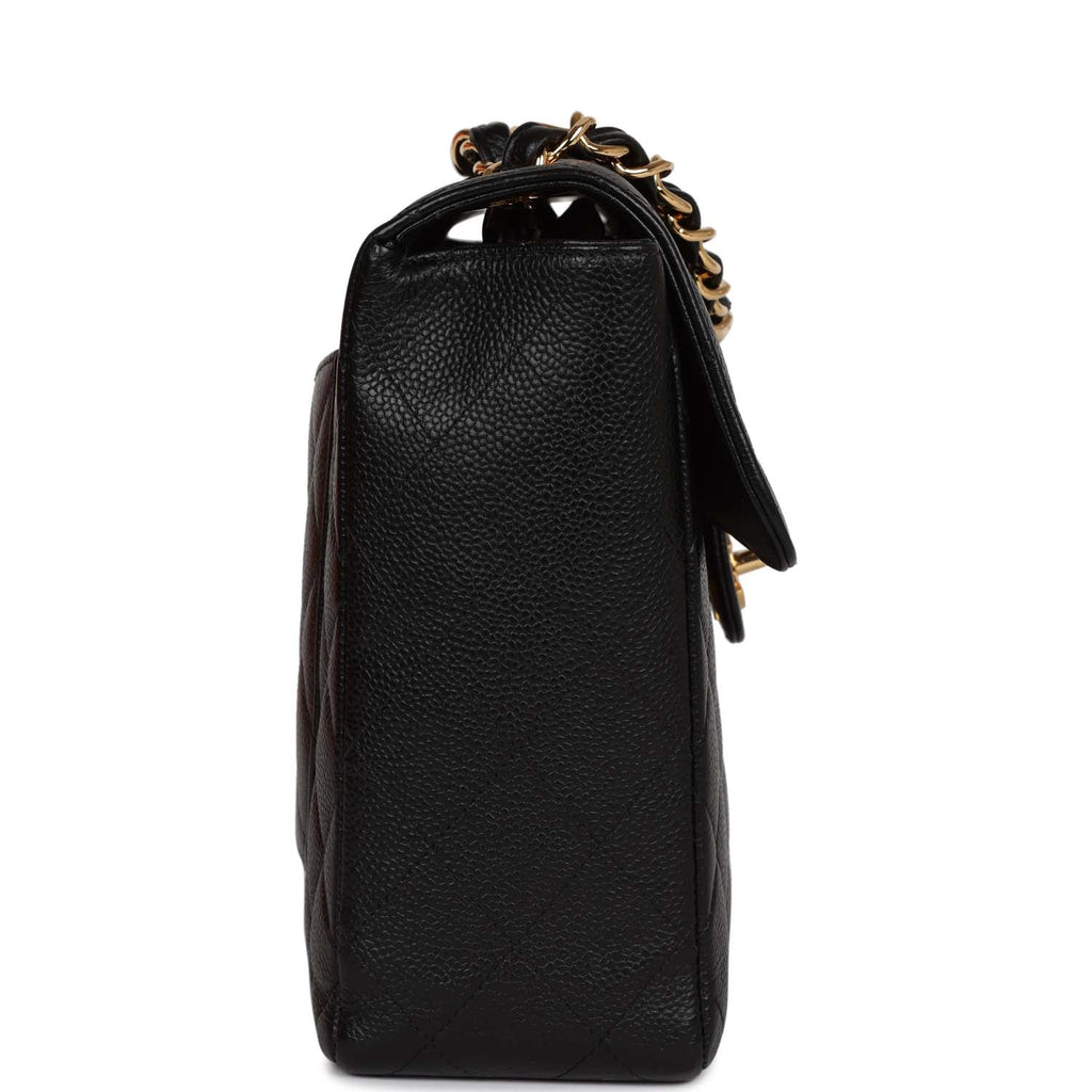 Vintage Chanel Jumbo Classic Single Flap Bag Black Caviar Gold Hardware