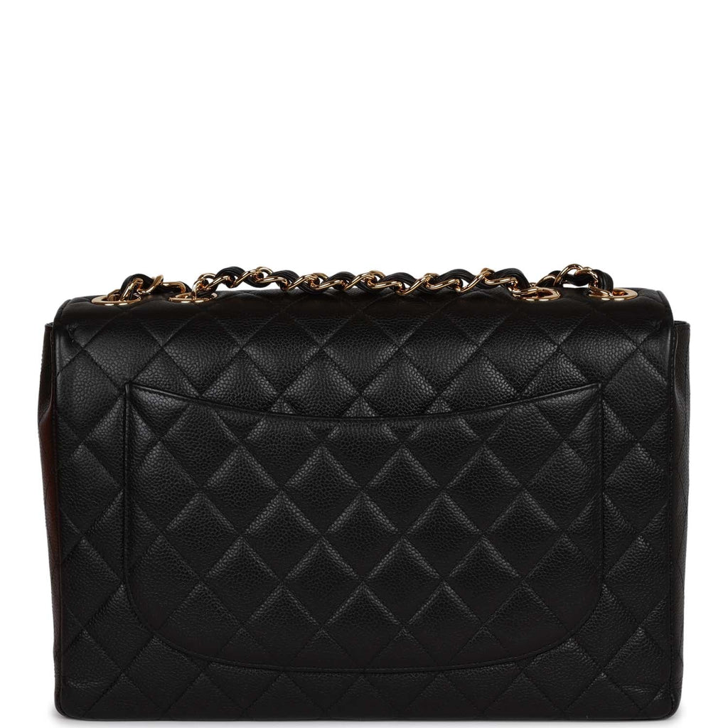 Vintage Chanel Jumbo Classic Single Flap Bag Black Caviar Gold Hardware