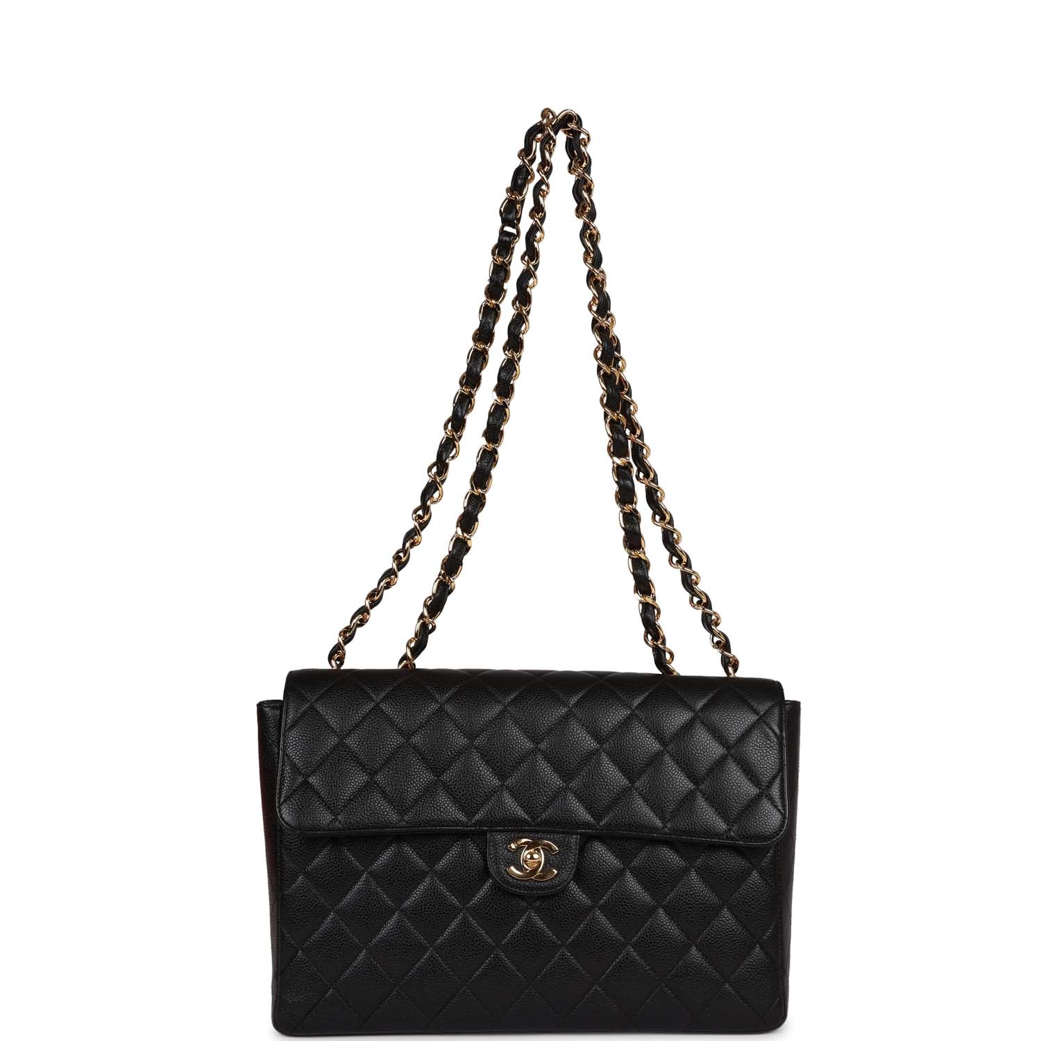 Vintage Chanel Jumbo Classic Single Flap Bag Black Caviar Gold Hardware