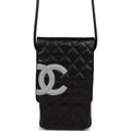 Vintage Chanel Cambon Messenger Crossbody Black and Grey Calfskin Silver Hardware