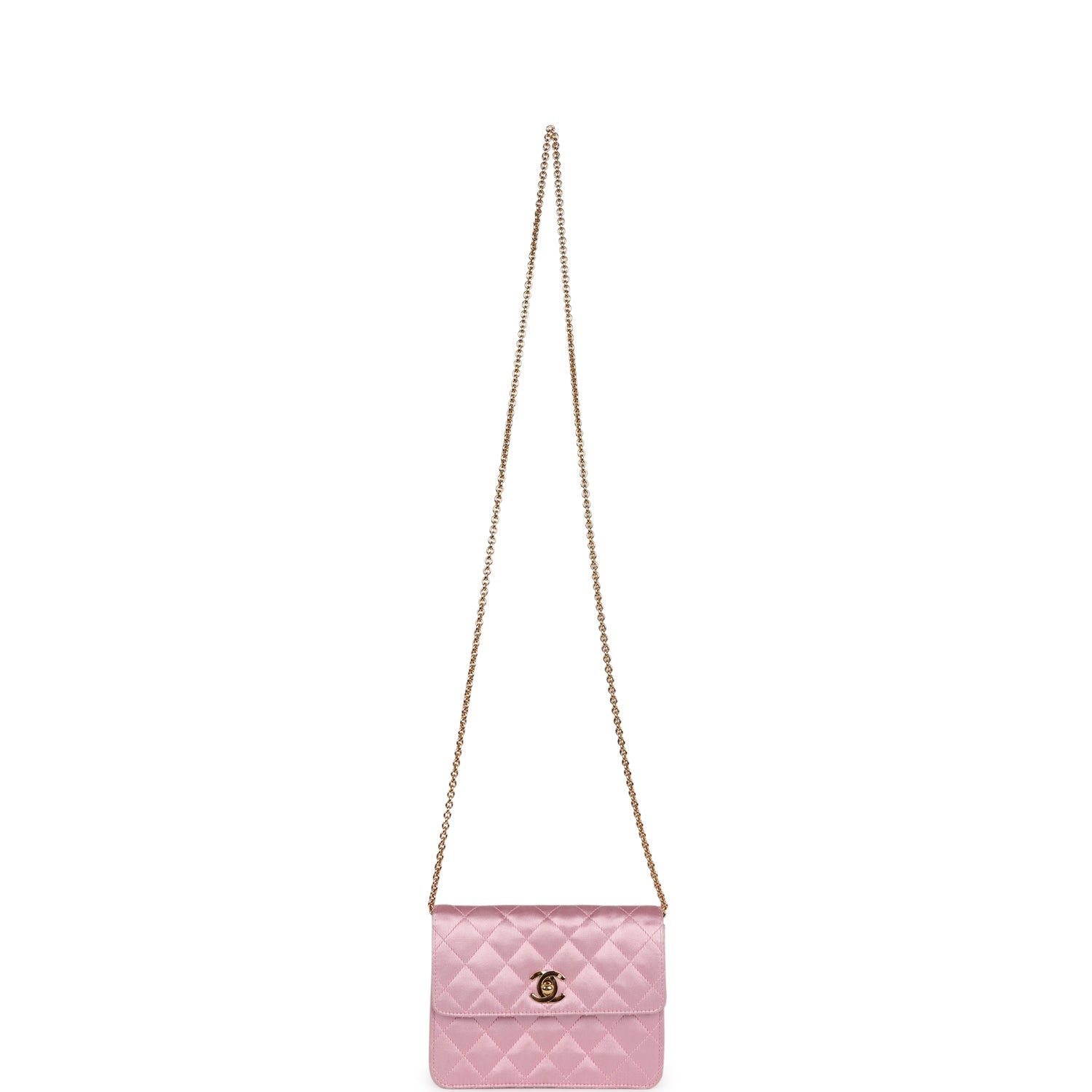 Vintage Chanel Mini Straight Flap Bag Pink Satin Gold Hardware