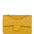 Vintage Chanel Small Classic Double Flap Bag Yellow Lambskin Yellow Hardware