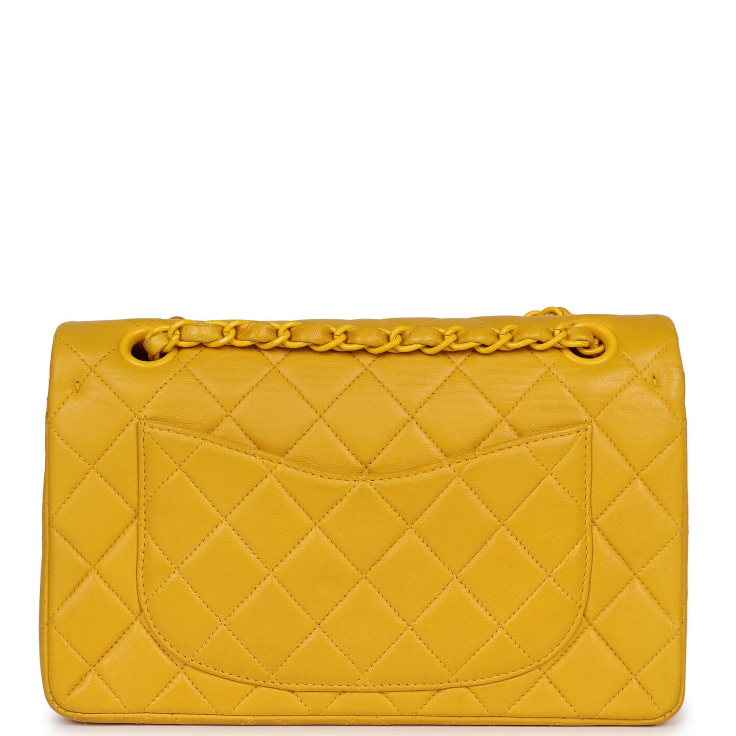 Vintage Chanel Small Classic Double Flap Bag Yellow Lambskin Yellow Hardware