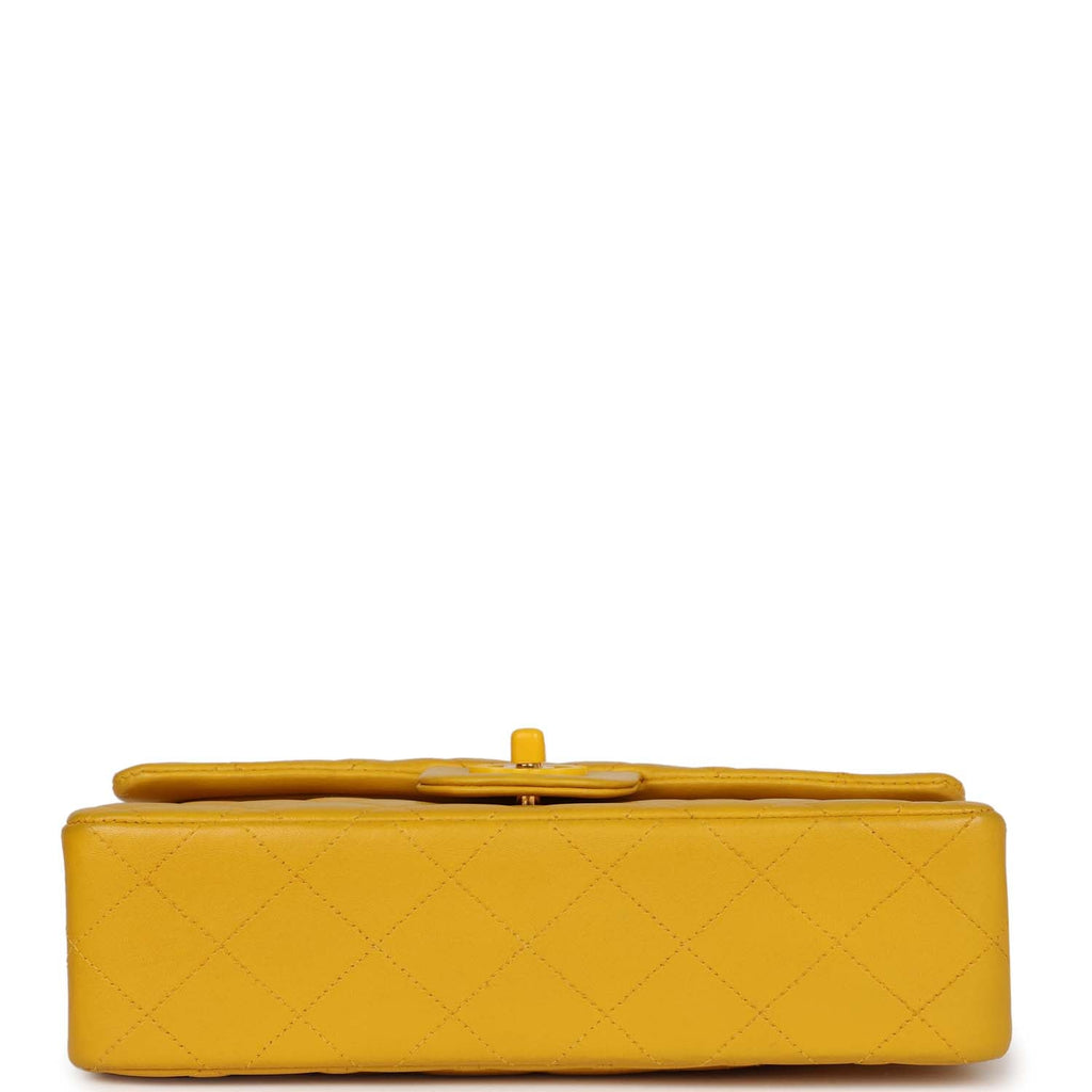 Vintage Chanel Small Classic Double Flap Bag Yellow Lambskin Yellow Hardware