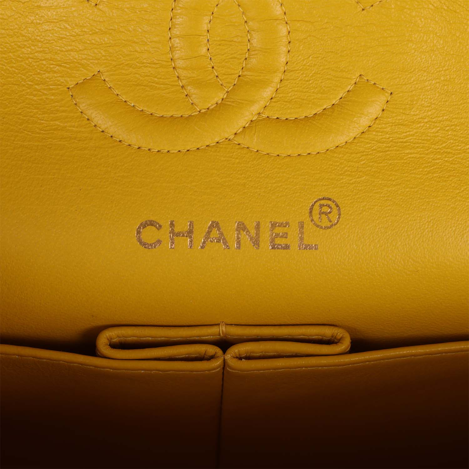 Vintage Chanel Small Classic Double Flap Bag Yellow Lambskin Yellow Hardware