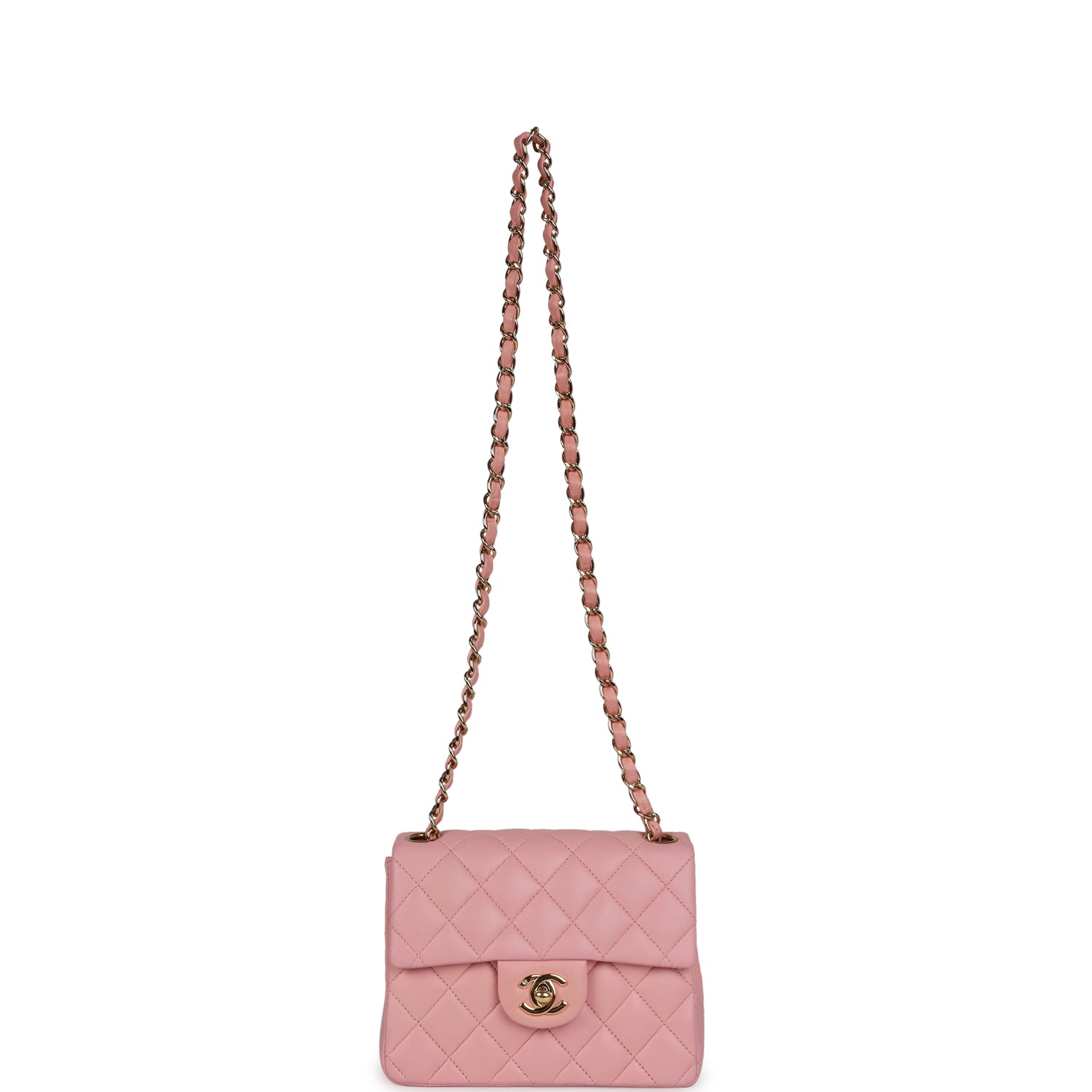 Vintage Chanel Mini Square Flap Light Pink Lambskin Gold Hardware