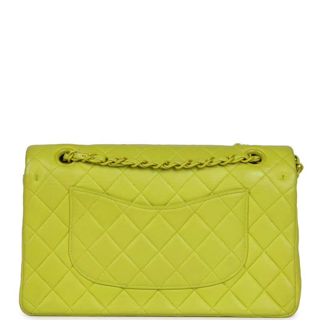 Vintage Chanel Medium Classic Double Flap Lime Green Lambskin Green Hardware