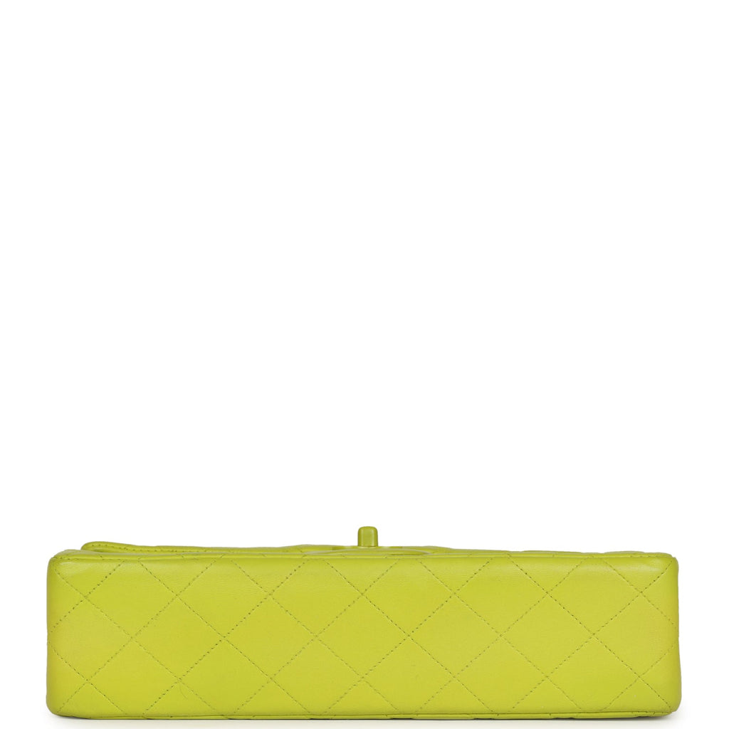 Vintage Chanel Medium Classic Double Flap Lime Green Lambskin Green Hardware