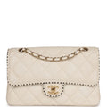 Vintage Chanel Medium Single Flap Bag White Lambskin Gold Hardware