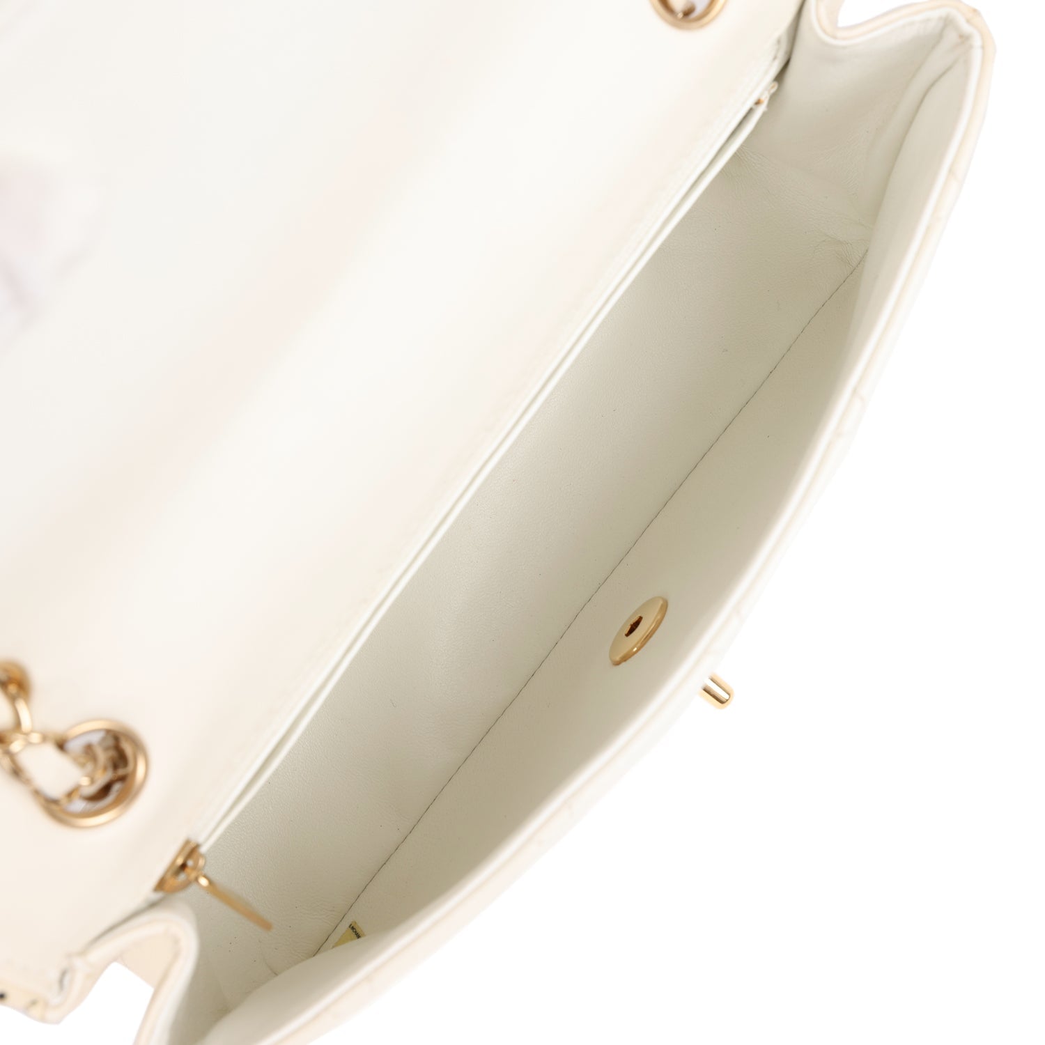 Vintage Chanel Medium Single Flap Bag White Lambskin Gold Hardware