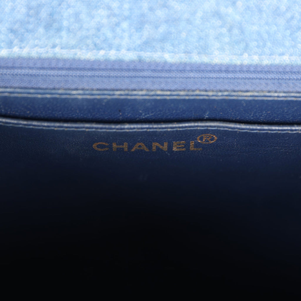 Vintage Chanel Envelope Flap Top Handle Handbag Dark Blue Denim Gold Hardware