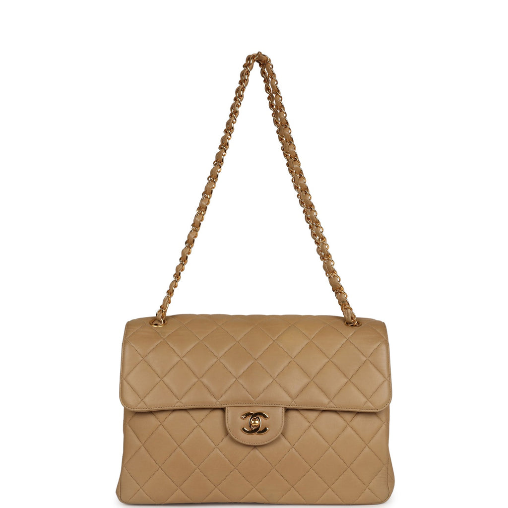 Vintage Chanel Double Sided Flap Bag Taupe Lambskin Gold Hardware